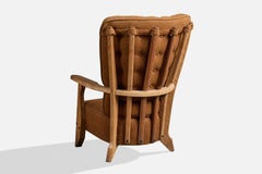 Guillerme & Chambron, Lounge Chair, Oak, Fabric, France, 1950s