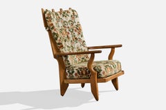 Guillerme & Chambron, Loungesessel, Eiche, Stoff, Frankreich, 1960er Jahre