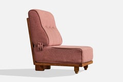 Guillerme & Chambron, Loungesessel, Eiche, Stoff, Frankreich, 1960er Jahre