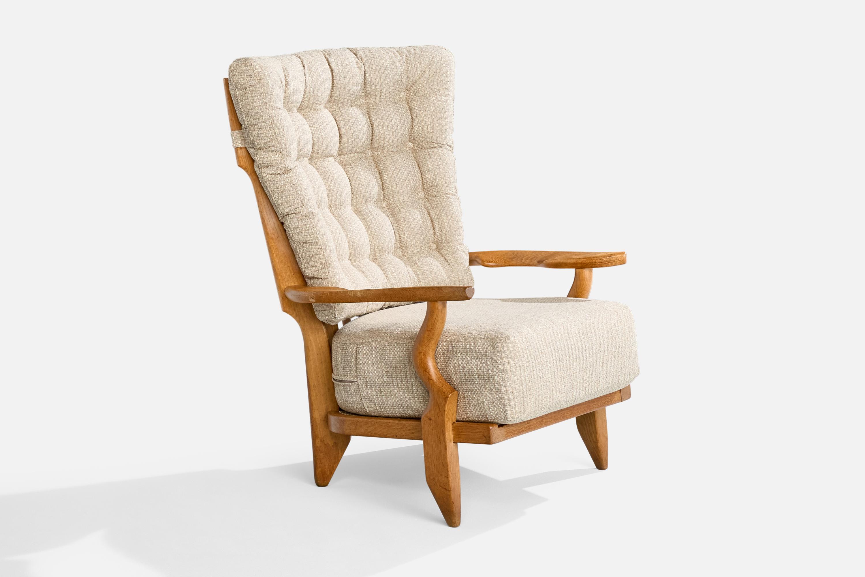 Guillerme & Chambron, Lounge Chairs, Fabric, Oak, France, 1950s For Sale 6