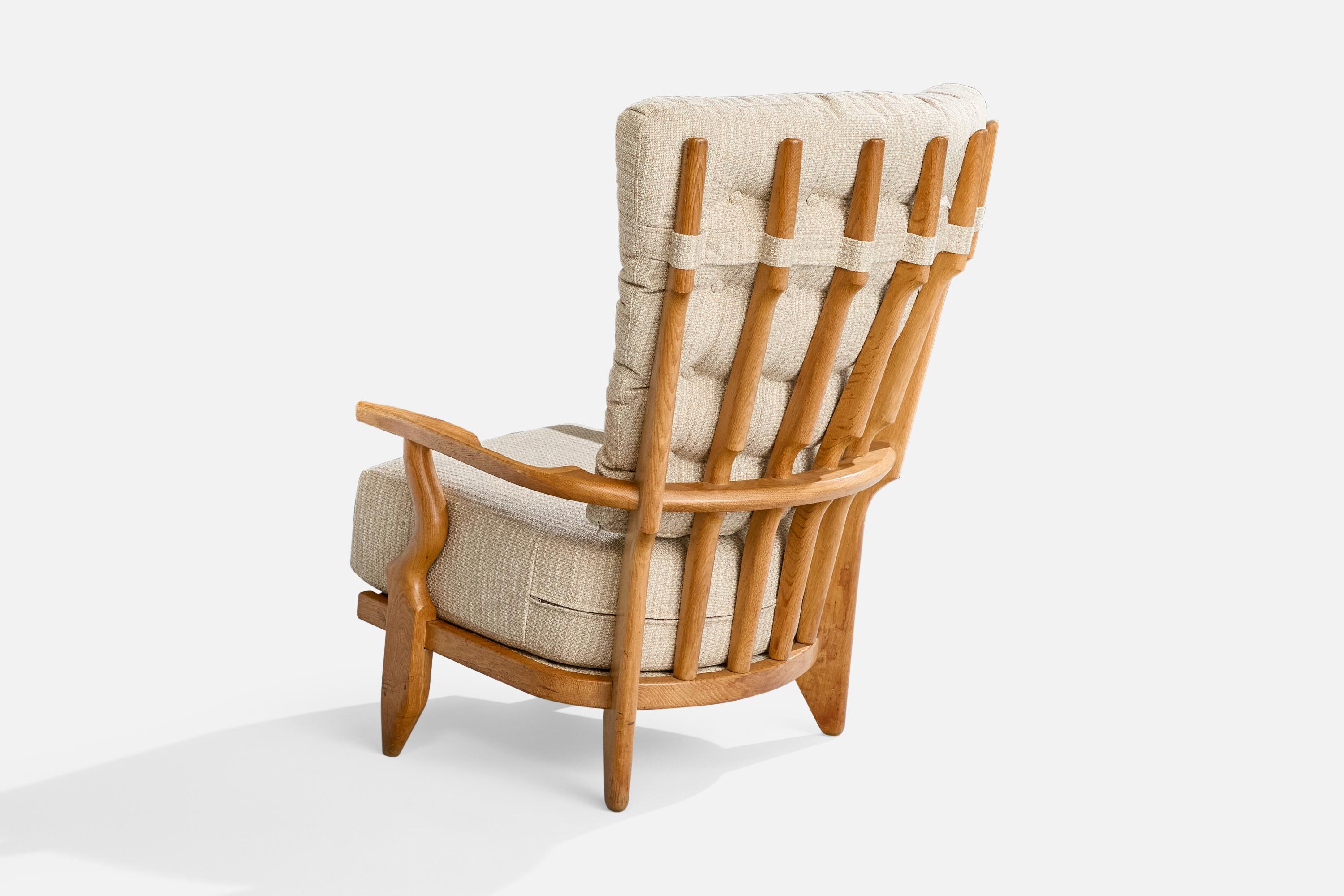 Guillerme & Chambron, Lounge Chairs, Fabric, Oak, France, 1950s For Sale 7