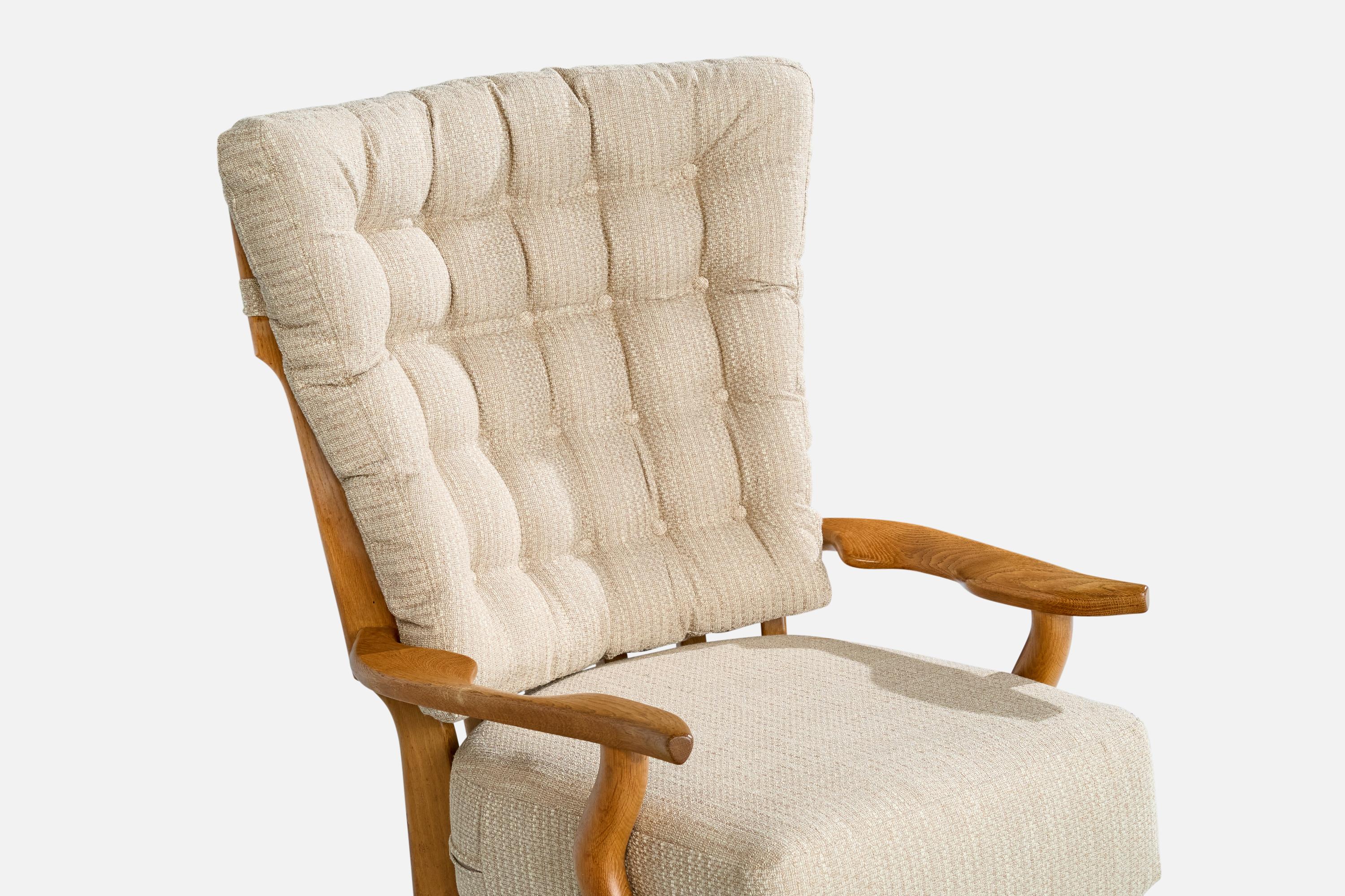 Guillerme & Chambron, Lounge Chairs, Fabric, Oak, France, 1950s For Sale 9