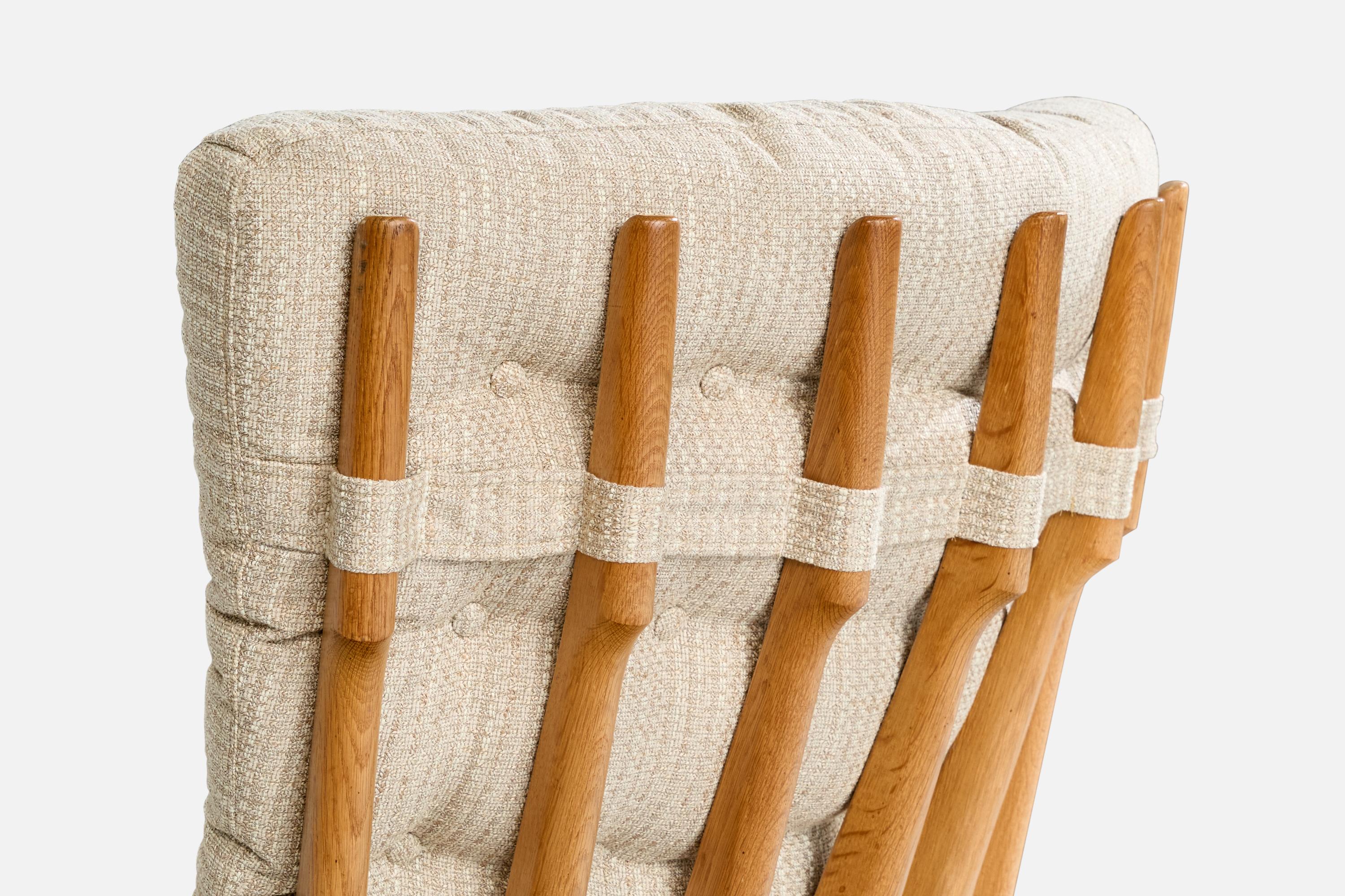 Guillerme & Chambron, Lounge Chairs, Fabric, Oak, France, 1950s For Sale 11