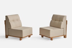 Guillerme & Chambron, Lounge Chairs, Fabric, Oak, France, 1950s