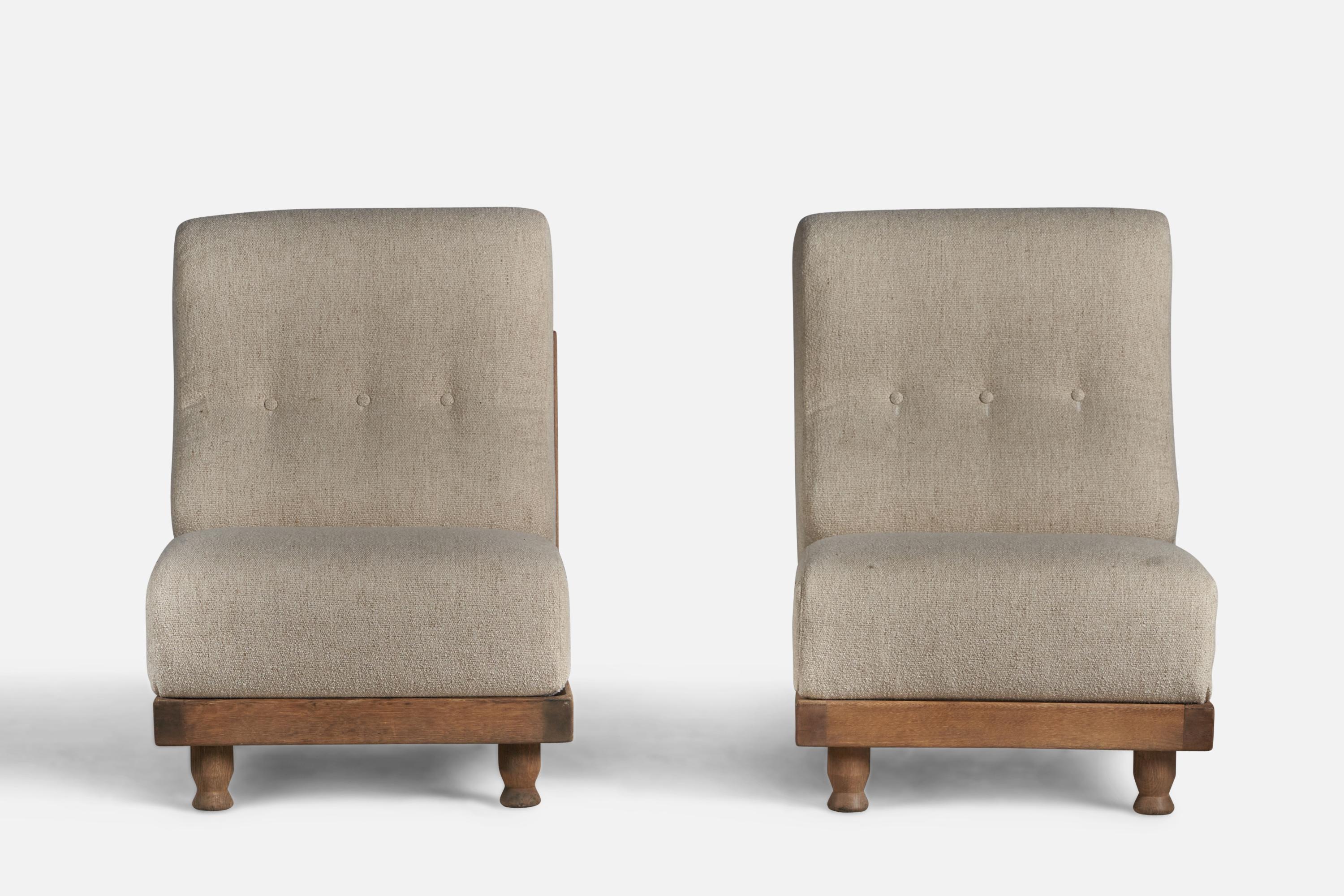 Mid-Century Modern Guillerme & Chambron, Lounge Chairs, Fabric, Oak, France, 1950s