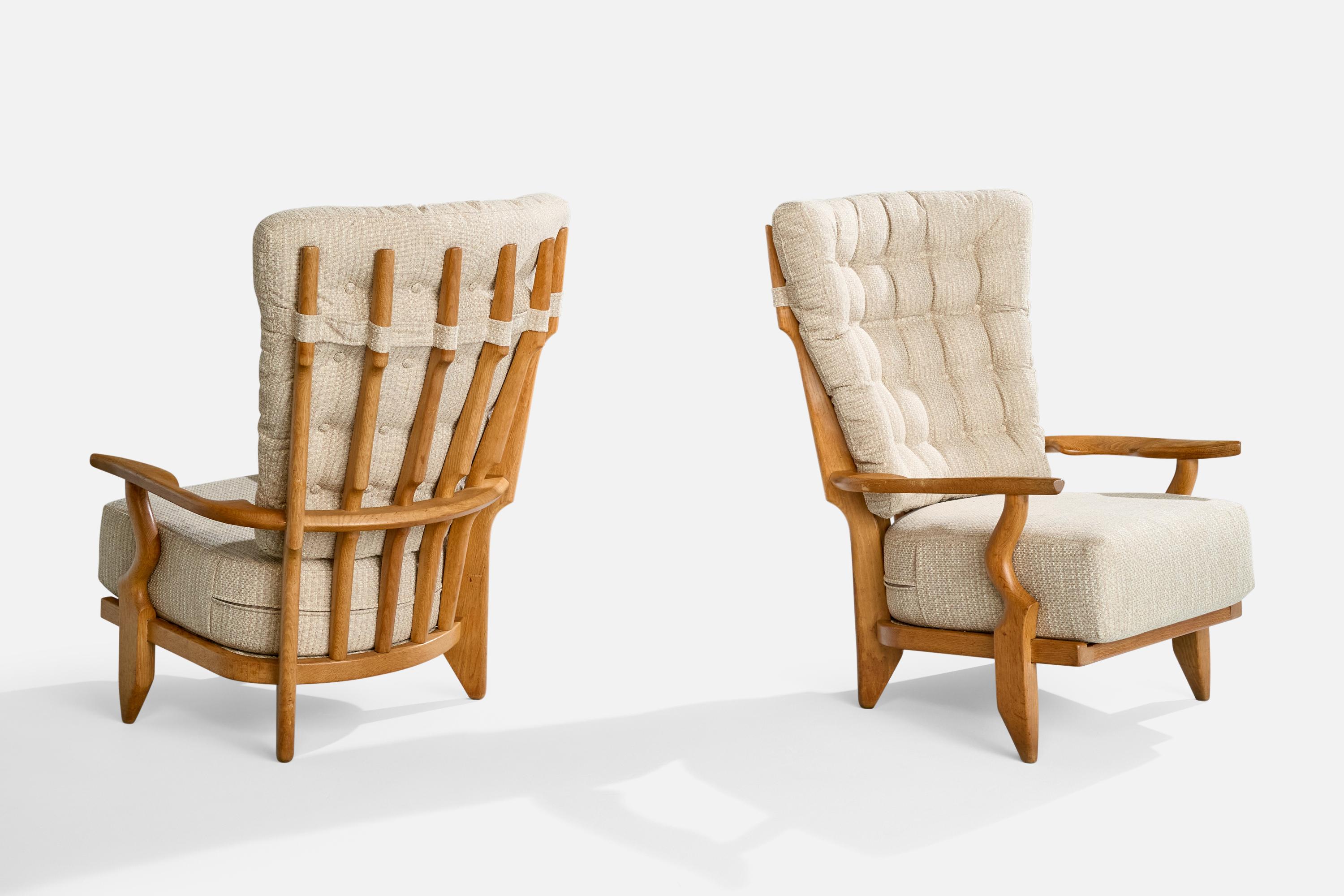 French Guillerme & Chambron, Lounge Chairs, Fabric, Oak, France, 1950s For Sale