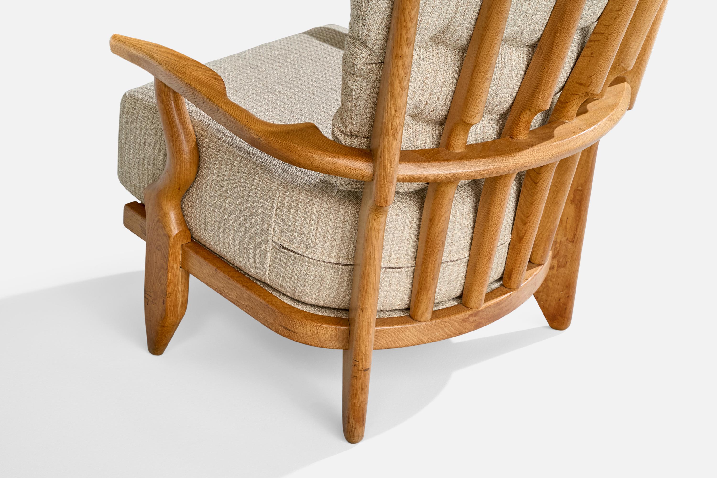 Guillerme & Chambron, Lounge Chairs, Fabric, Oak, France, 1950s In Good Condition For Sale In High Point, NC
