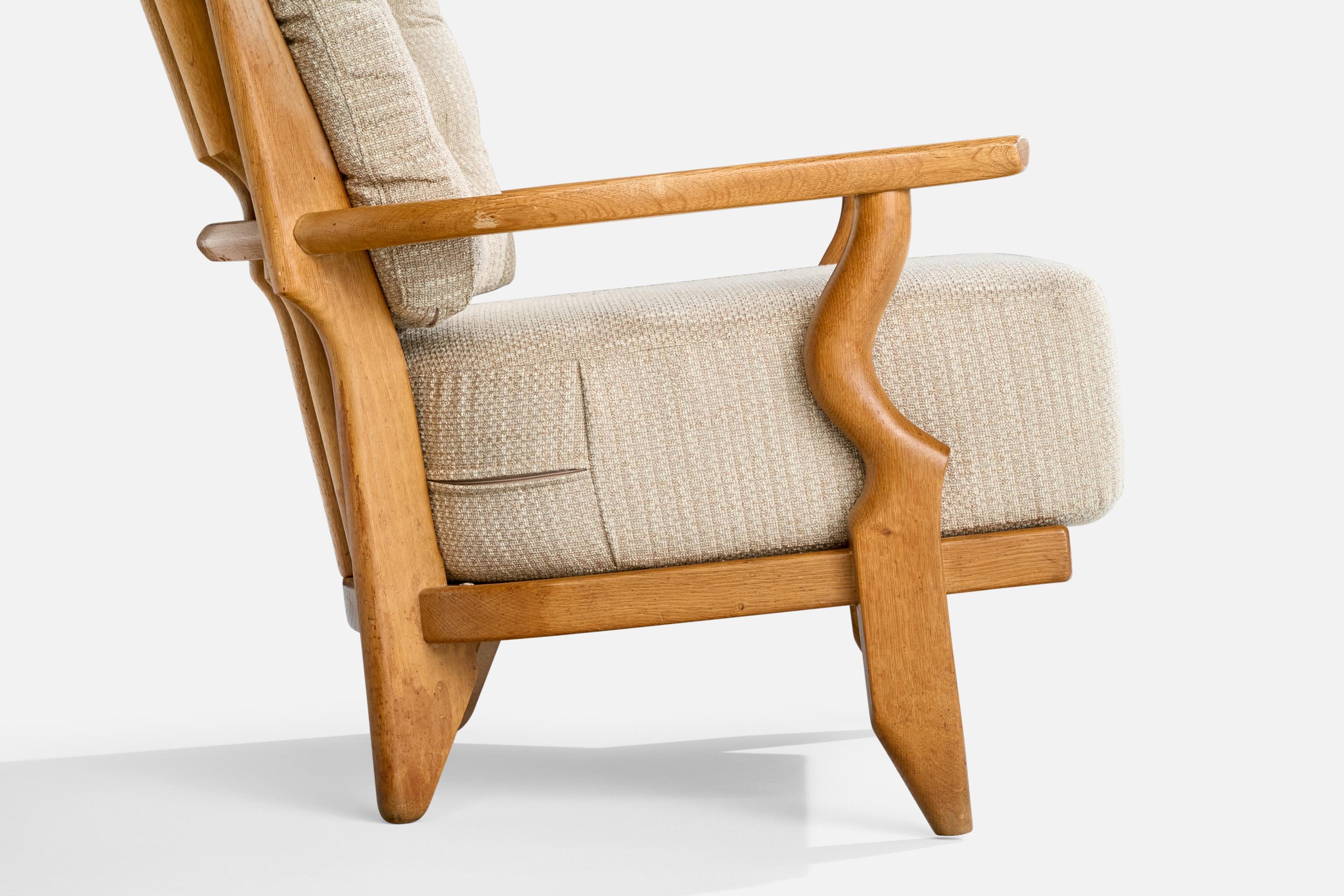 Mid-20th Century Guillerme & Chambron, Lounge Chairs, Fabric, Oak, France, 1950s For Sale