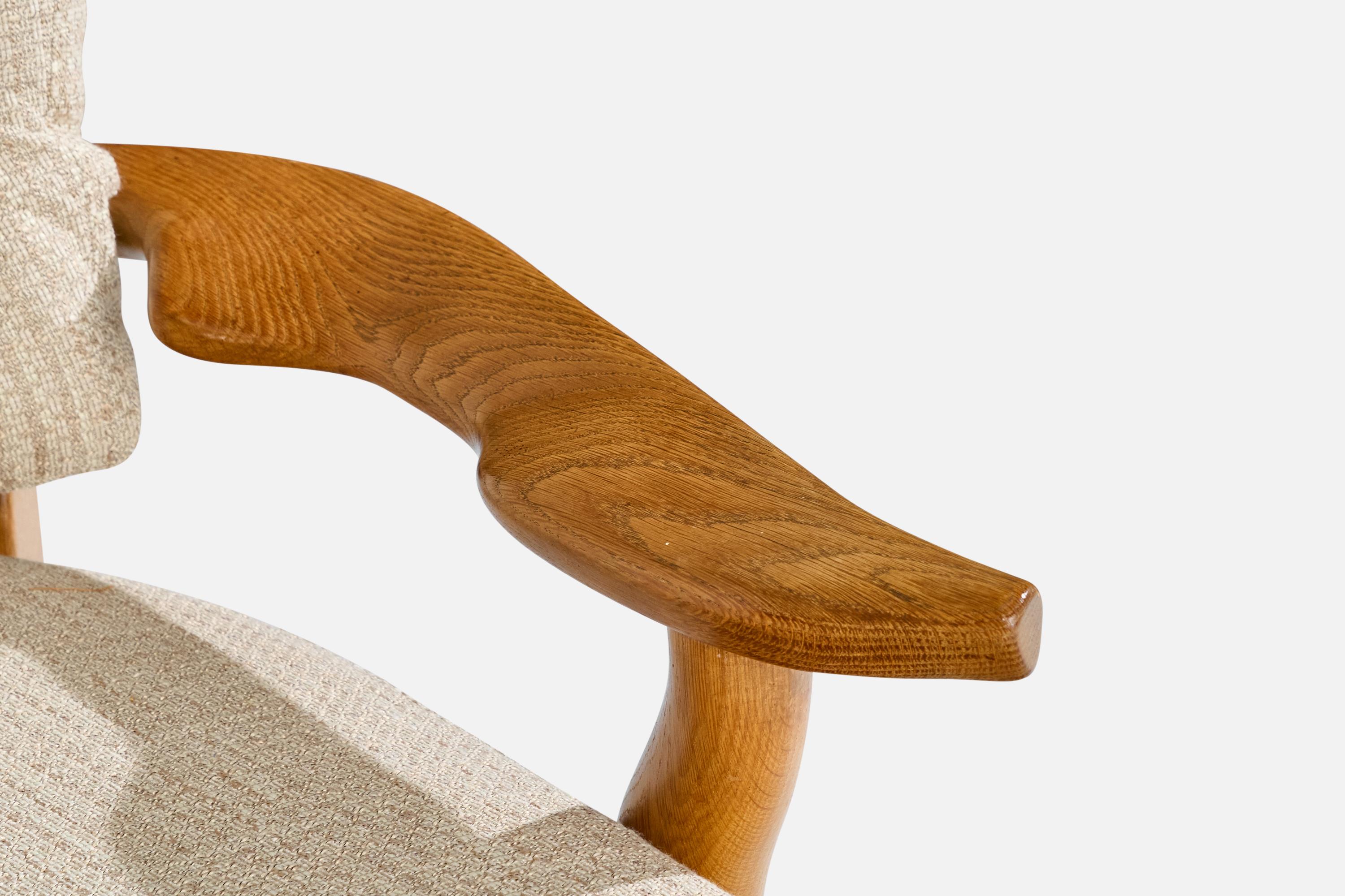 Guillerme & Chambron, Lounge Chairs, Fabric, Oak, France, 1950s For Sale 1