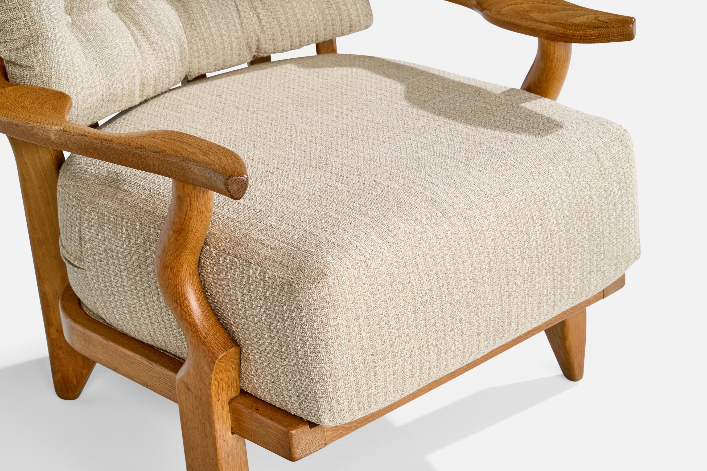 Guillerme & Chambron, Lounge Chairs, Fabric, Oak, France, 1950s For Sale 2