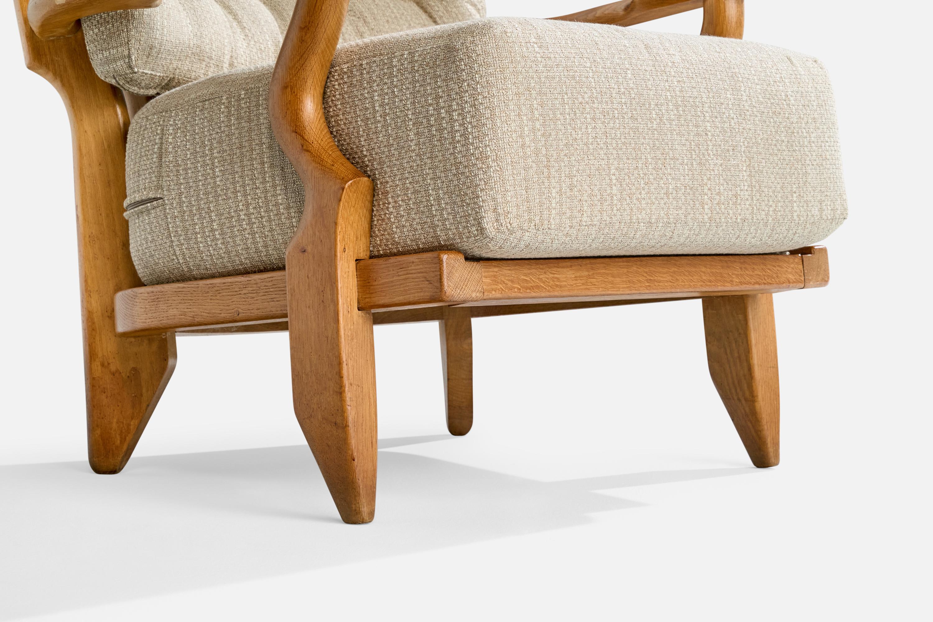Guillerme & Chambron, Lounge Chairs, Fabric, Oak, France, 1950s For Sale 3
