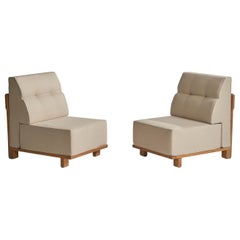 Guillerme et Chambron, Chaises longues, tissu, Oak, France, années 1950