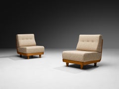 Poltrone Guillerme & Chambron in rovere massiccio e lana beige