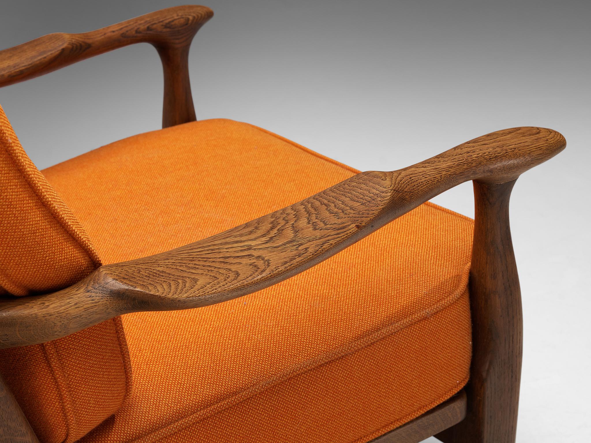 Sillones Guillerme & Chambron de roble macizo y lana naranja en venta 3