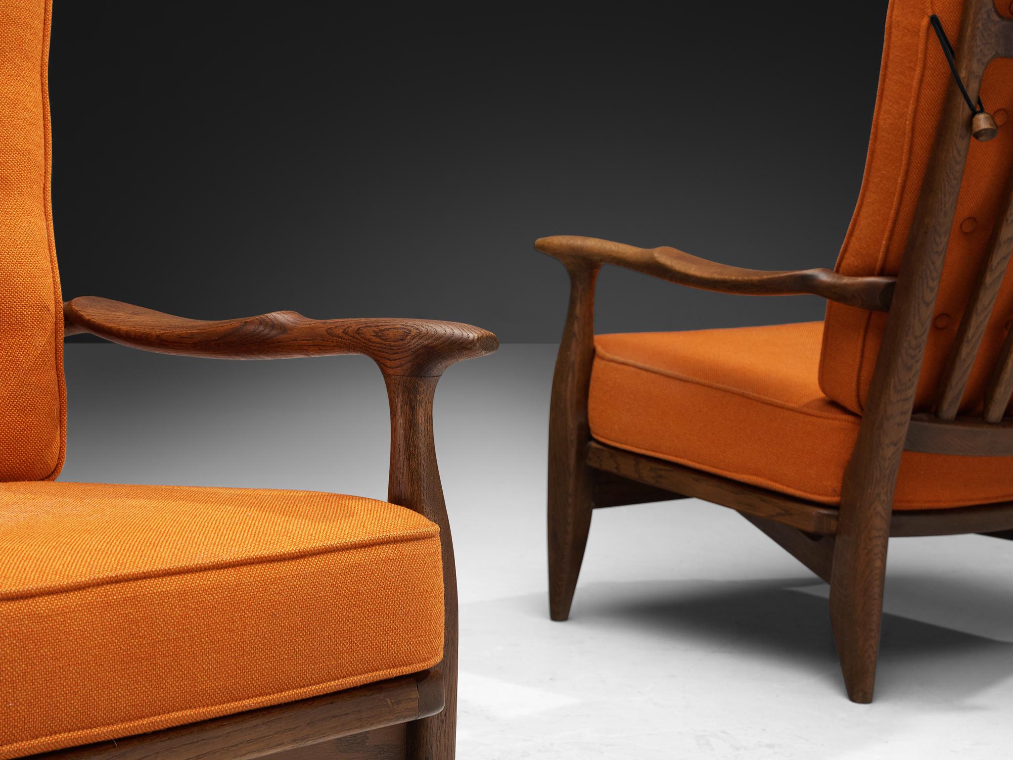 Sillones Guillerme & Chambron de roble macizo y lana naranja en Bueno estado para la venta en Waalwijk, NL