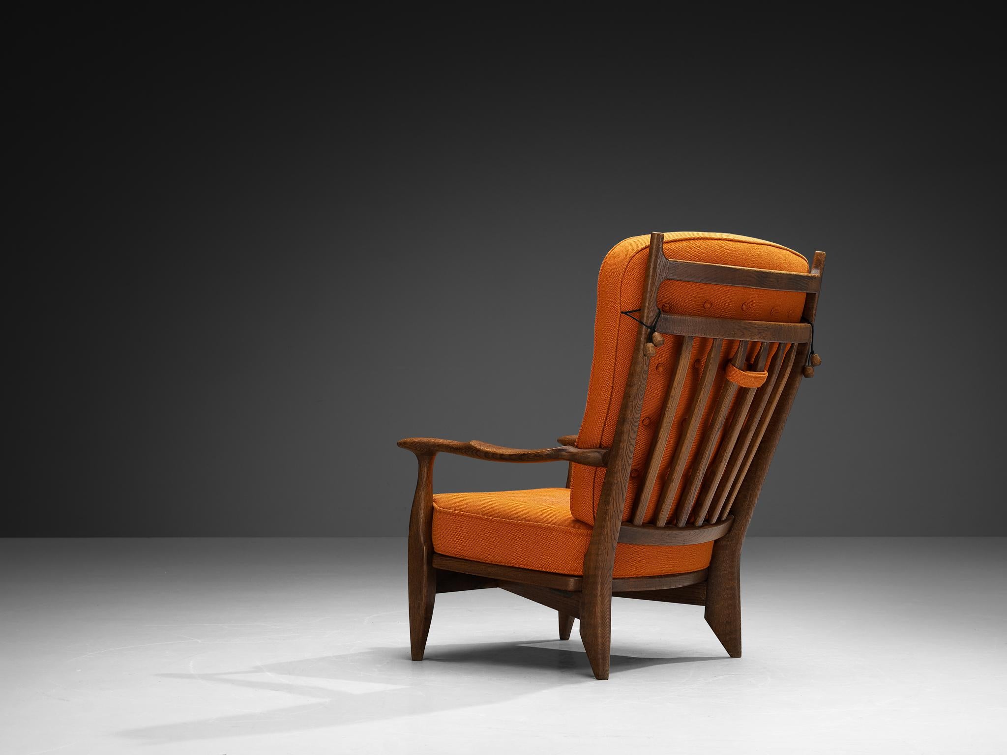 Sillones Guillerme & Chambron de roble macizo y lana naranja Tela en venta