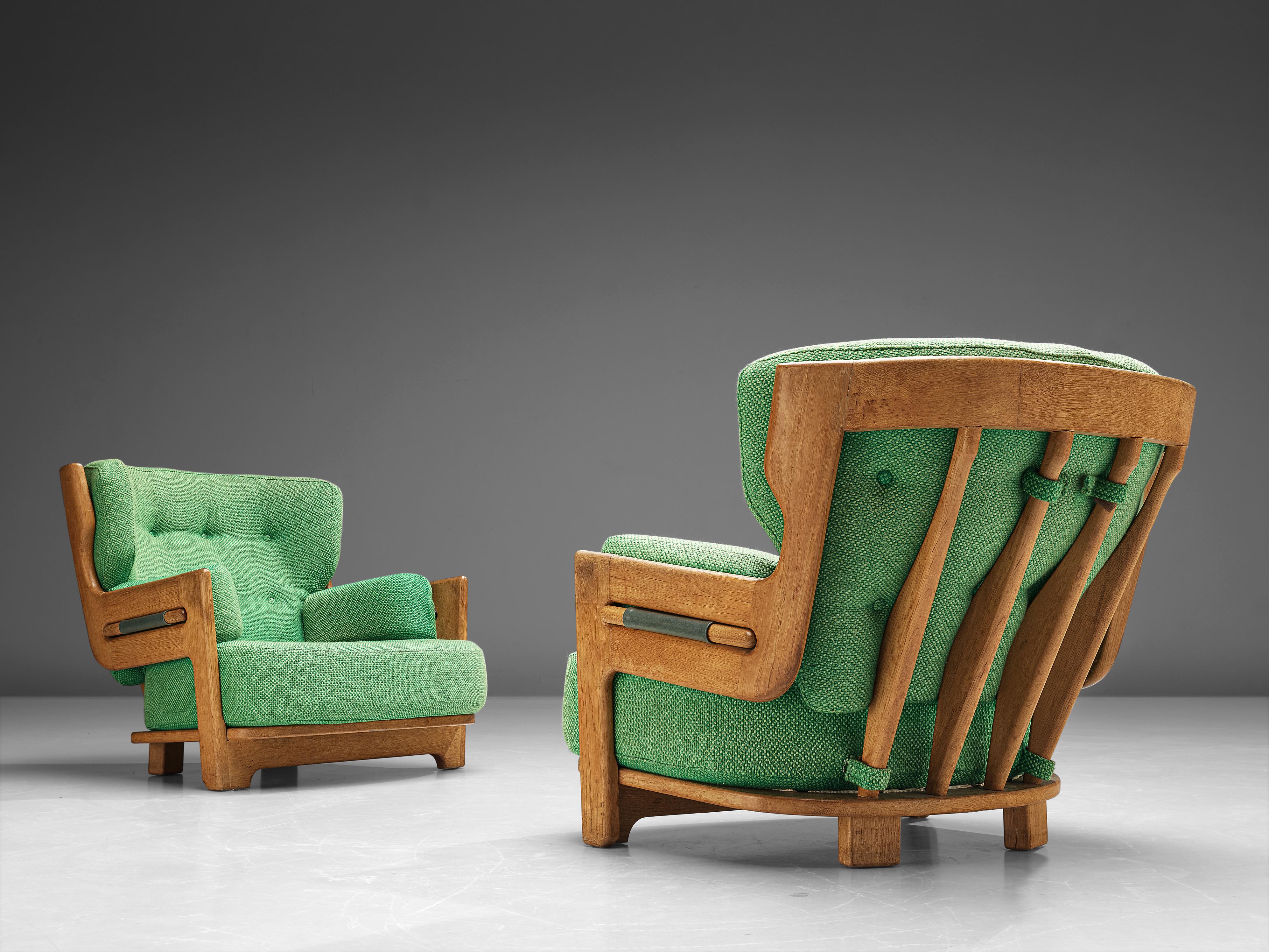 French Guillerme & Chambron Lounge Chairs Model 'Denis' in Solid Oak