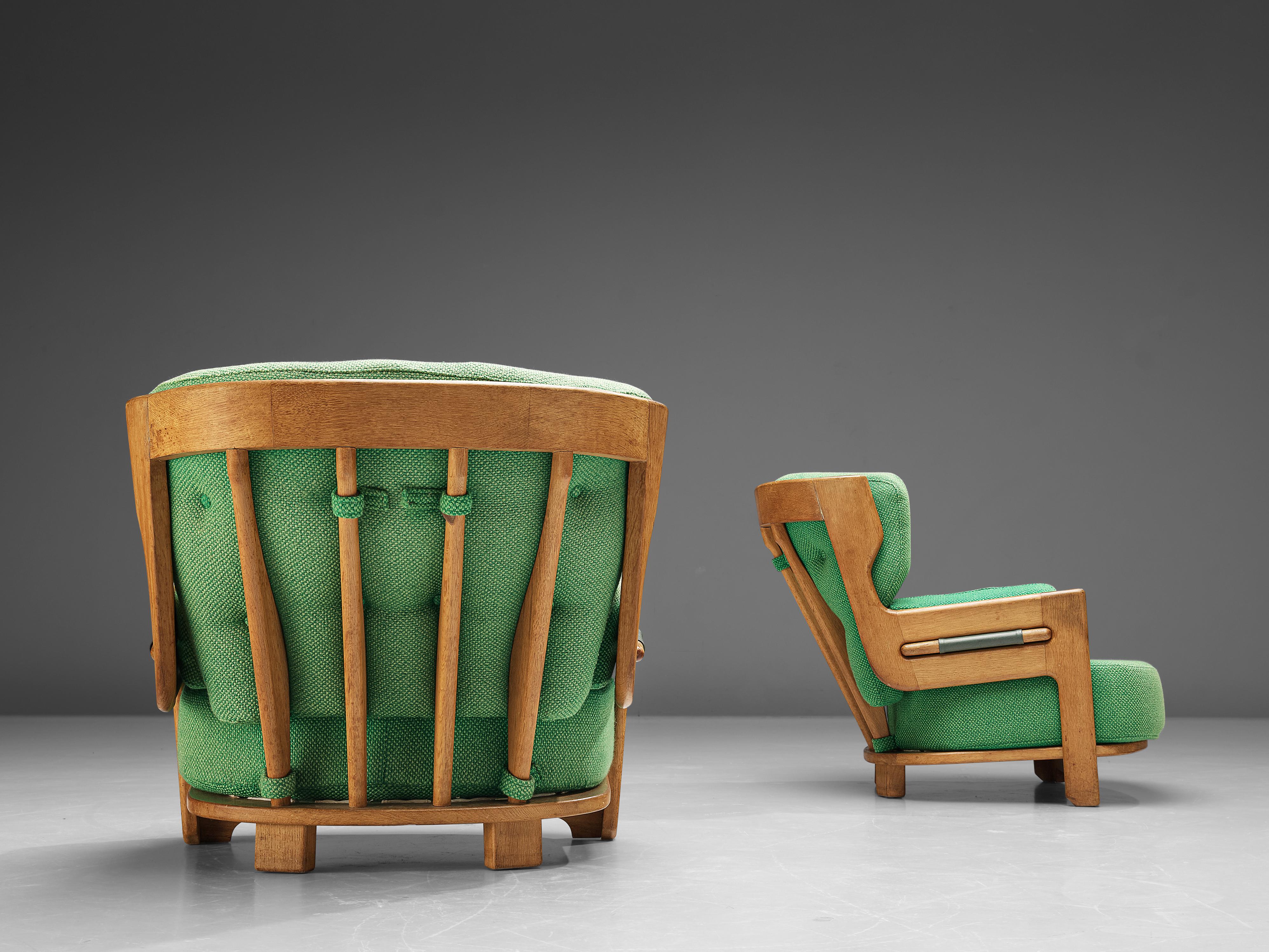 Mid-20th Century Guillerme & Chambron Lounge Chairs Model 'Denis' in Solid Oak