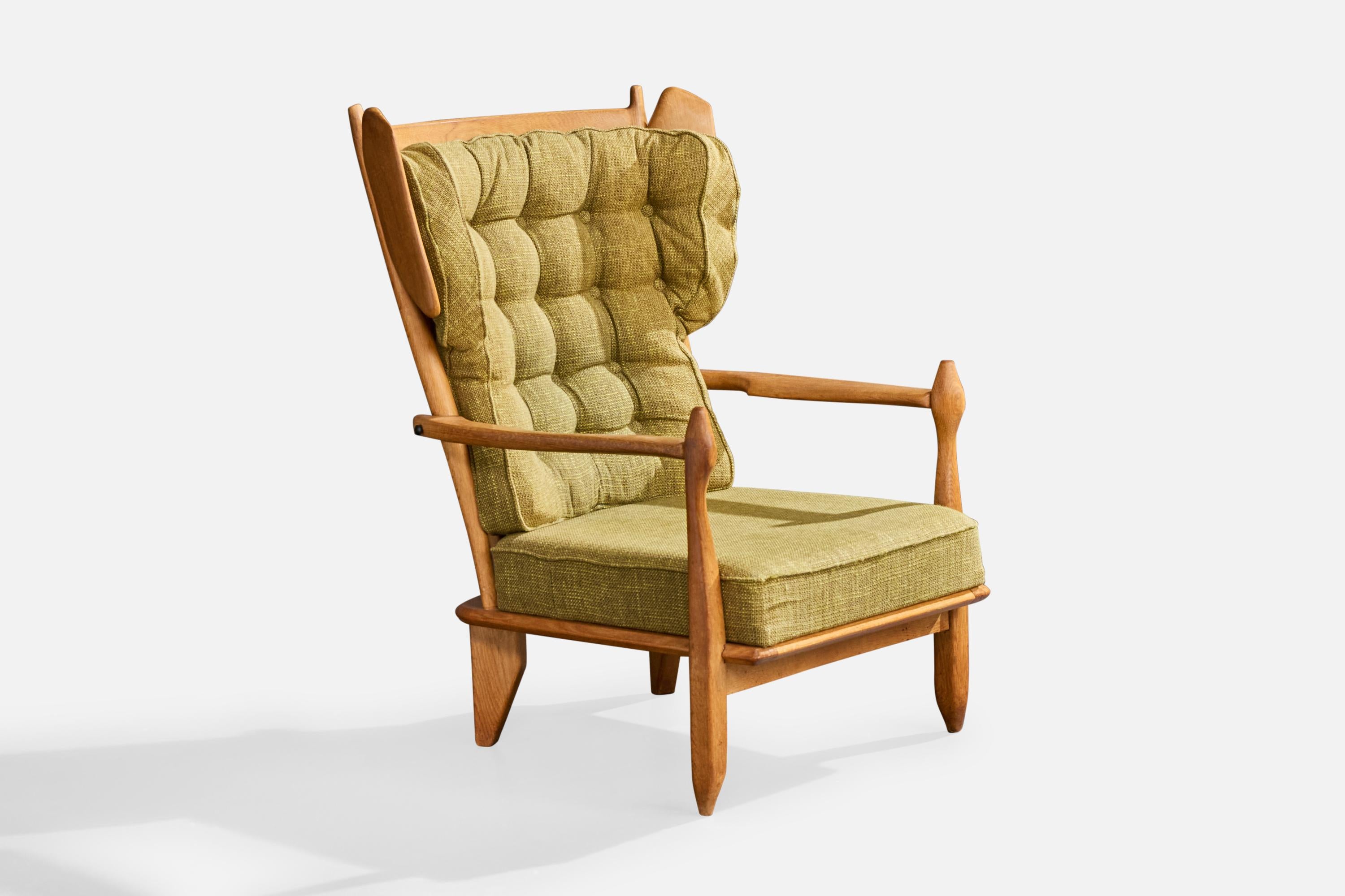 Milieu du XXe siècle Guillerme & Chambron, Chaises longues, Oak Oak, Tissu, France, 1960 en vente