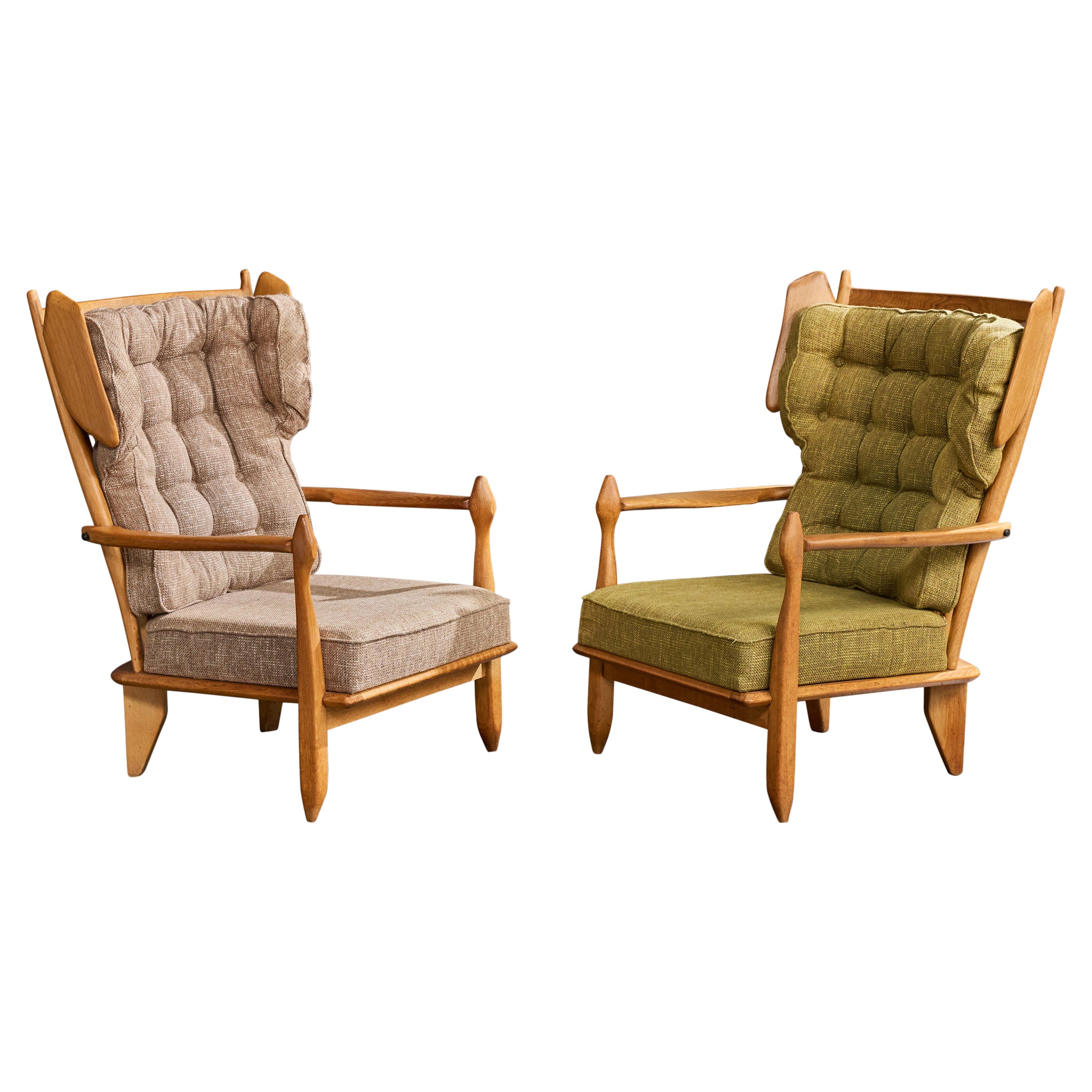 Guillerme & Chambron, Chaises longues, Oak Oak, Tissu, France, 1960