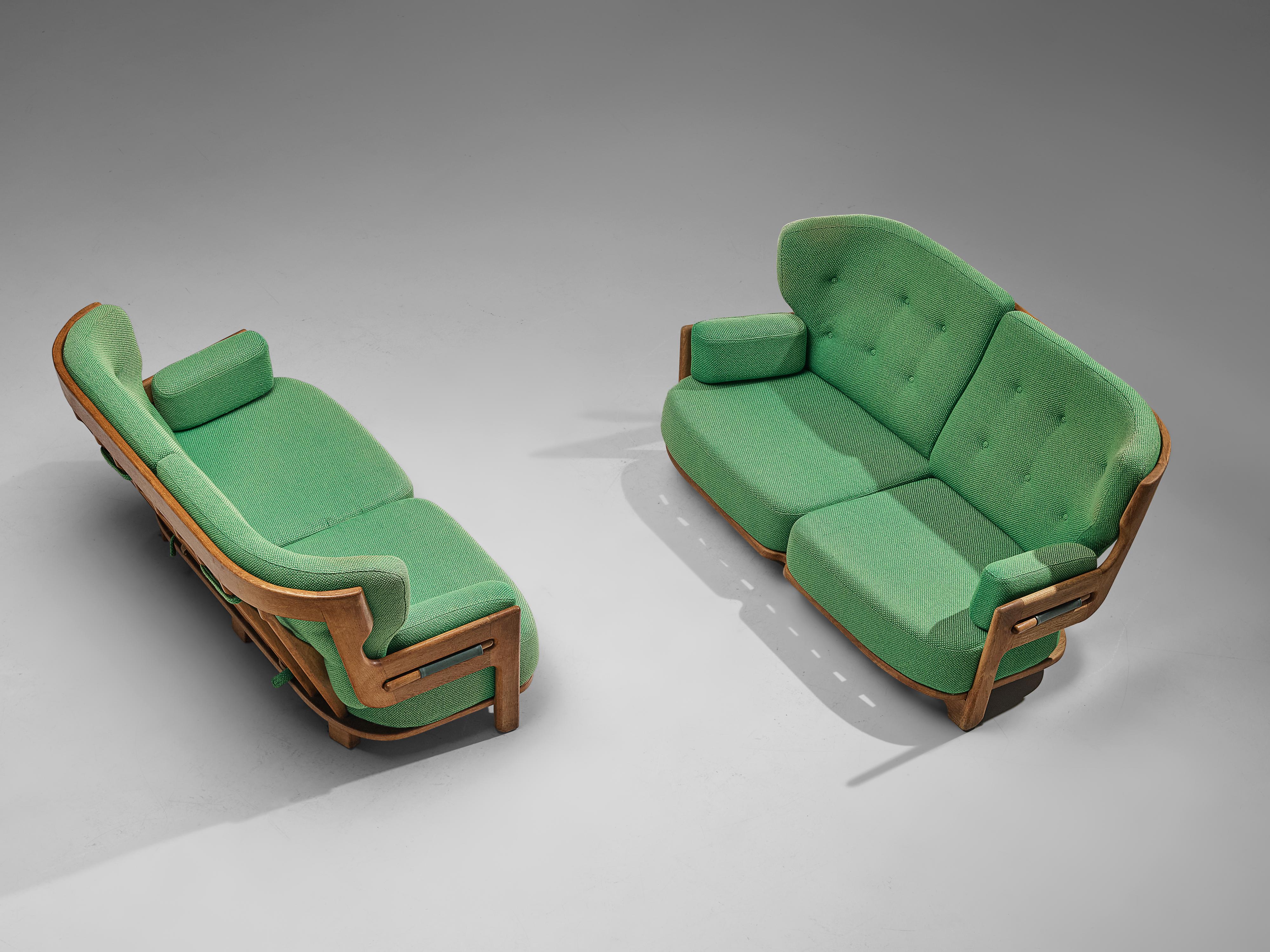 French Guillerme & Chambron Lounge Set Model 'Denis' in Solid Oak