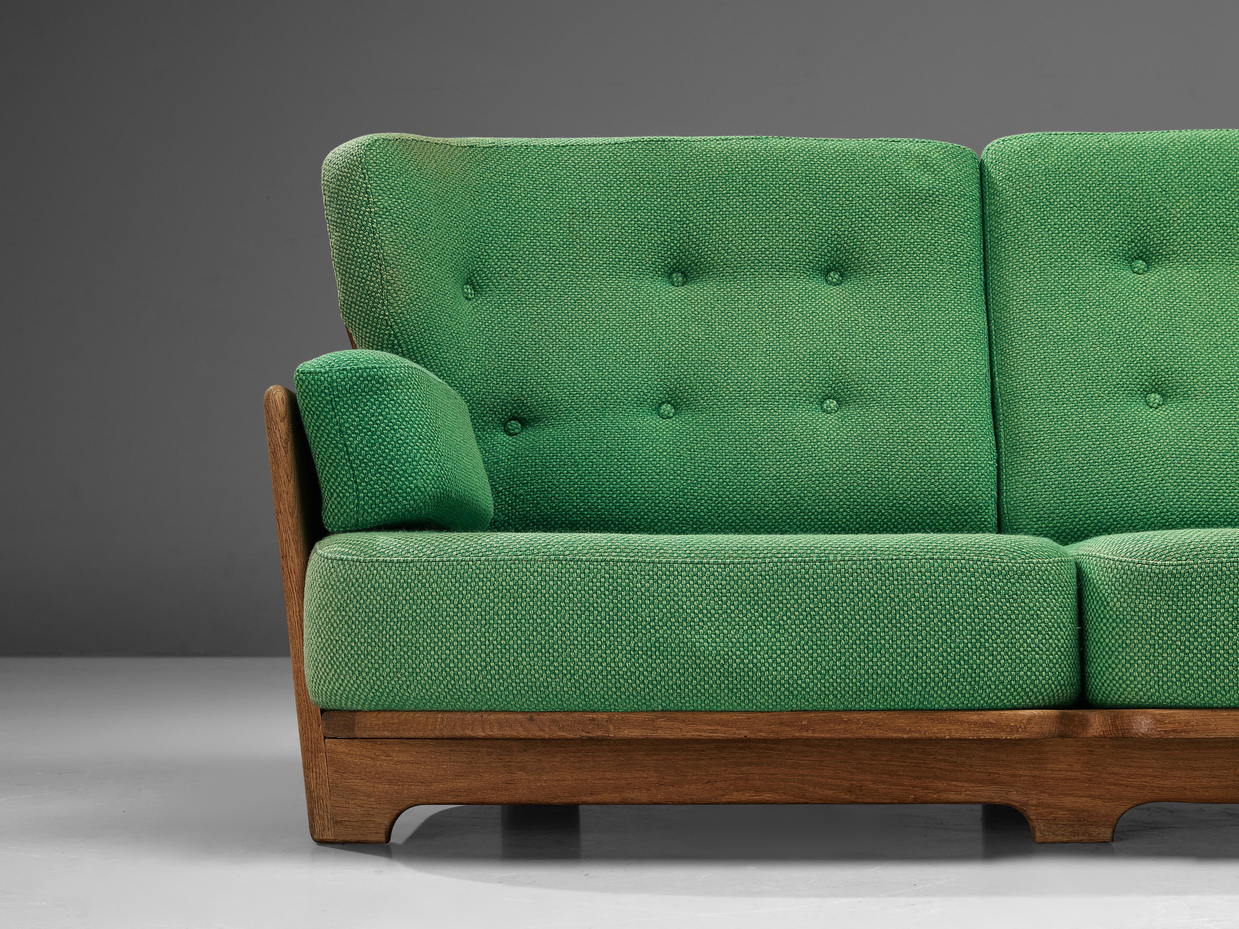 Fabric Guillerme & Chambron Lounge Set Model 'Denis' in Solid Oak