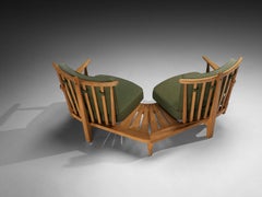 Guillerme & Chambron Lounge Set with Connecting Table in Solid Oak