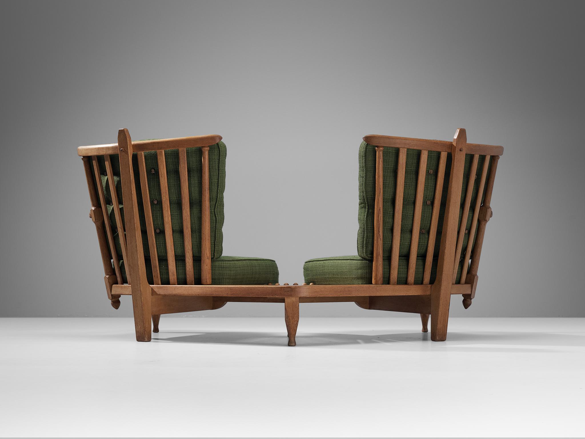 Mid-Century Modern Guillerme & Chambron Lounge Set with Connecting Table in Solid Oak  For Sale