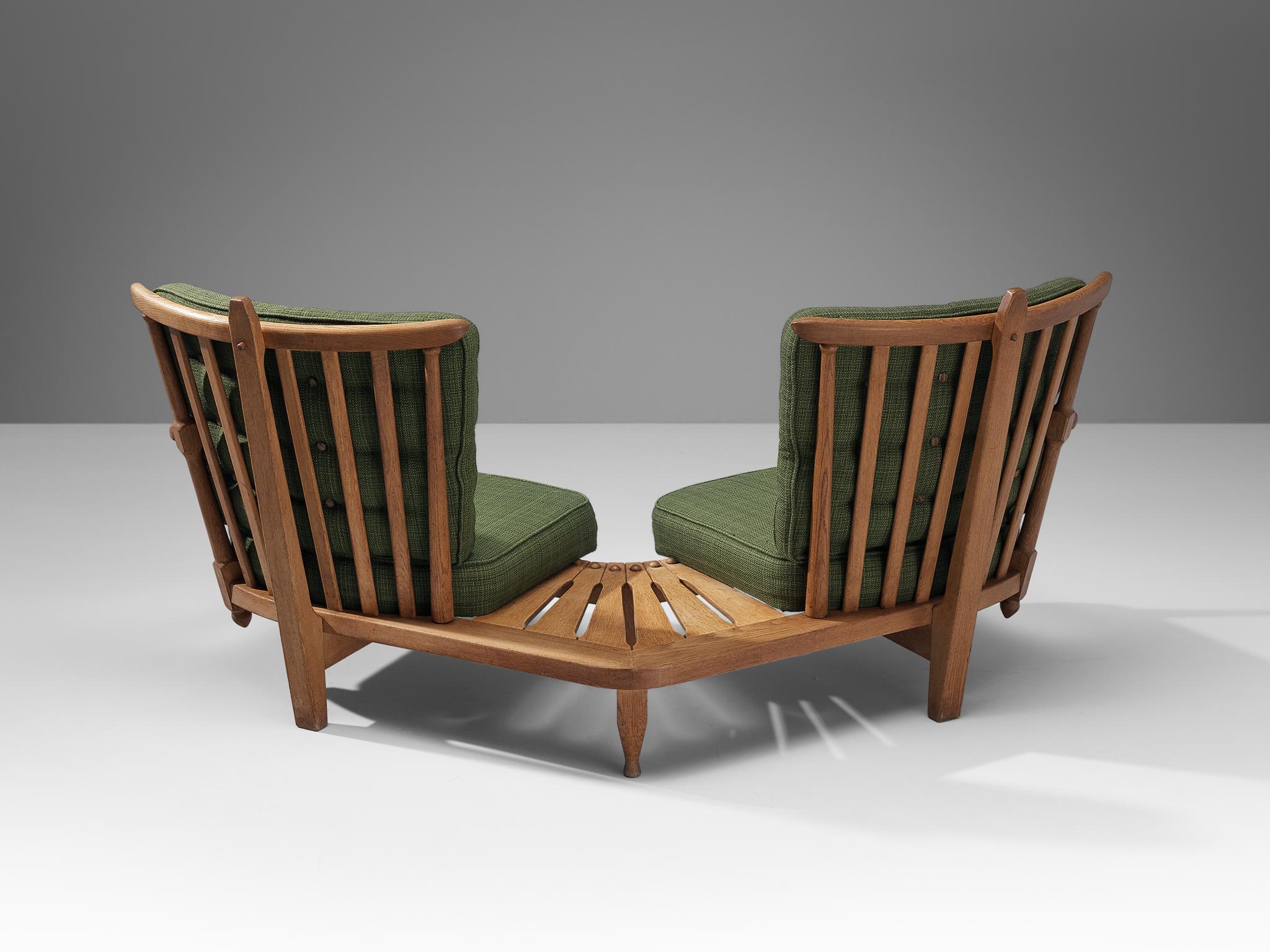 Guillerme & Chambron Lounge Set with Connecting Table in Solid Oak  For Sale 1