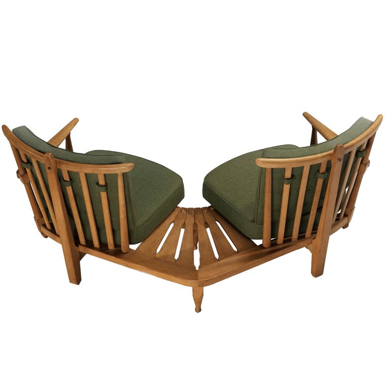 Guillerme & Chambron Lounge Set with Connecting Table in Solid Oak