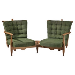 Guillerme & Chambron Lounge Set with Connecting Table in Solid Oak