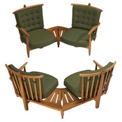 Set da salotto Guillerme & Chambron con tavolino in rovere massiccio e tessuto verde