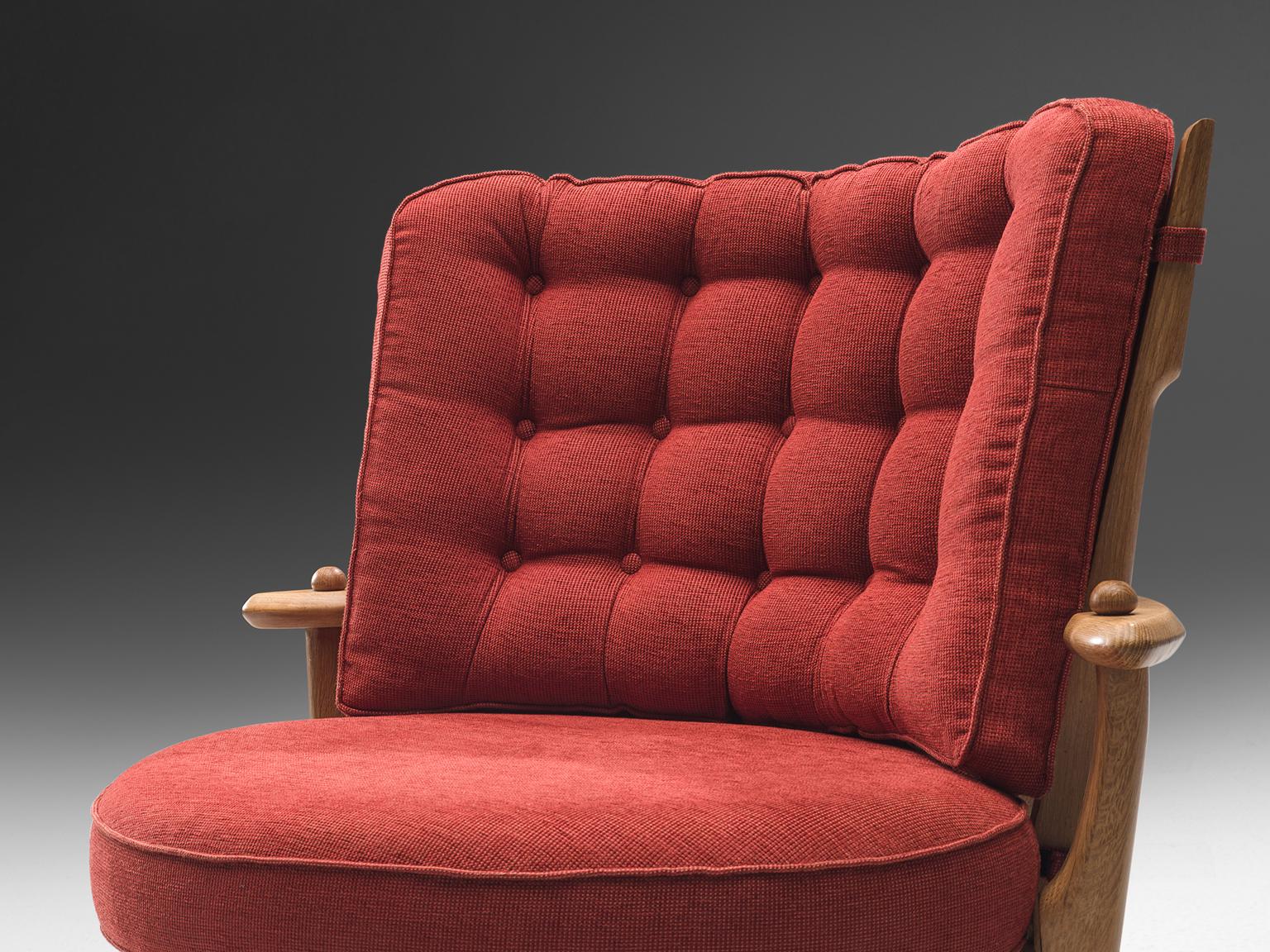 Mid-20th Century Guillerme & Chambron Loveseat in Red Fabric