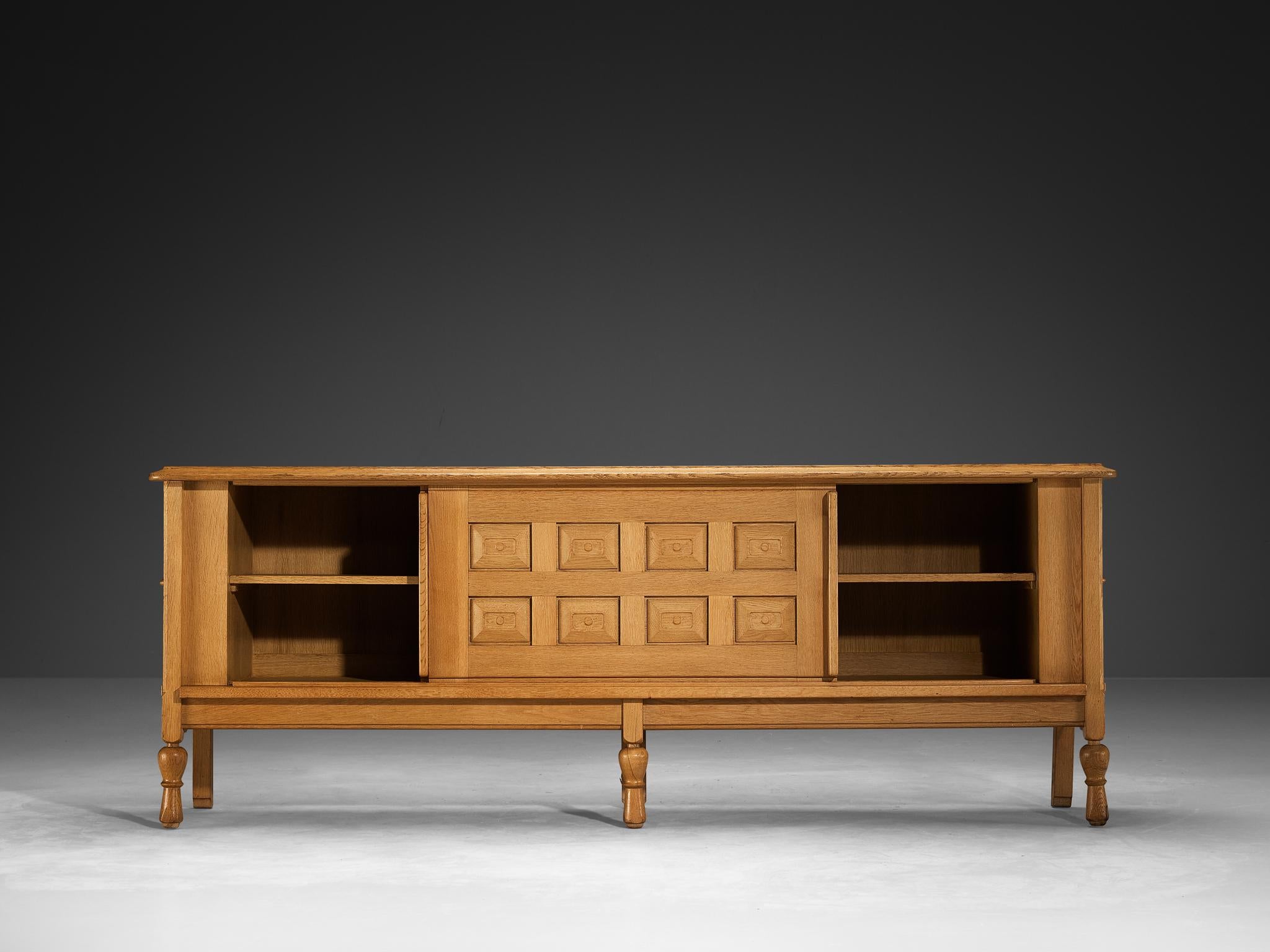 French Guillerme & Chambron 'Mathias' Sideboard in Oak and Brass 