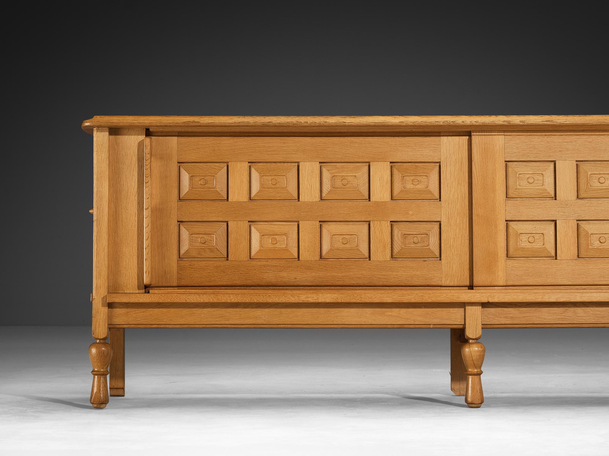 Mid-20th Century Guillerme & Chambron 'Mathias' Sideboard in Oak and Brass 