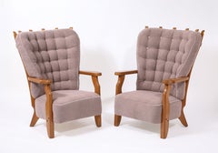 Guillerme & Chambron Mauve “Grand Repos” Armchairs, France, 1950's
