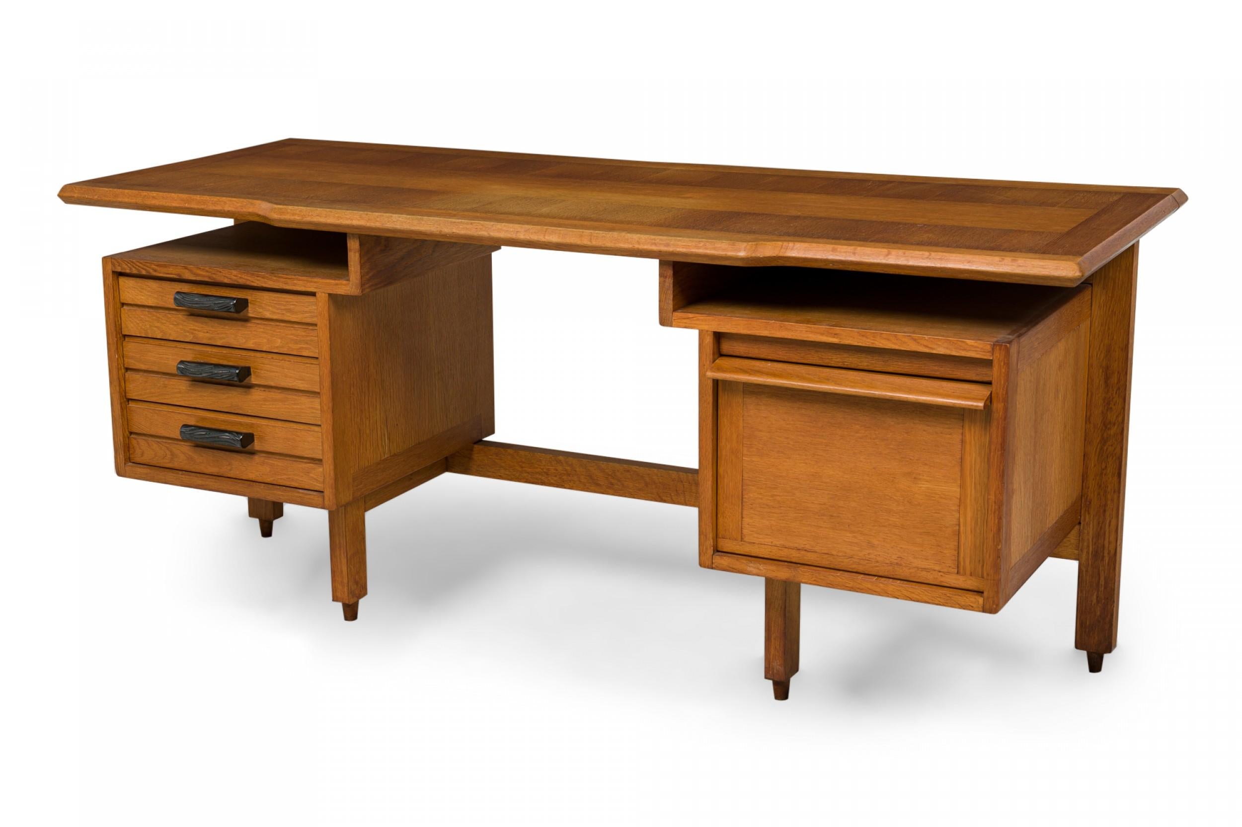 Guillerme & Chambron Midcentury French Large Oak Desk For Sale 3