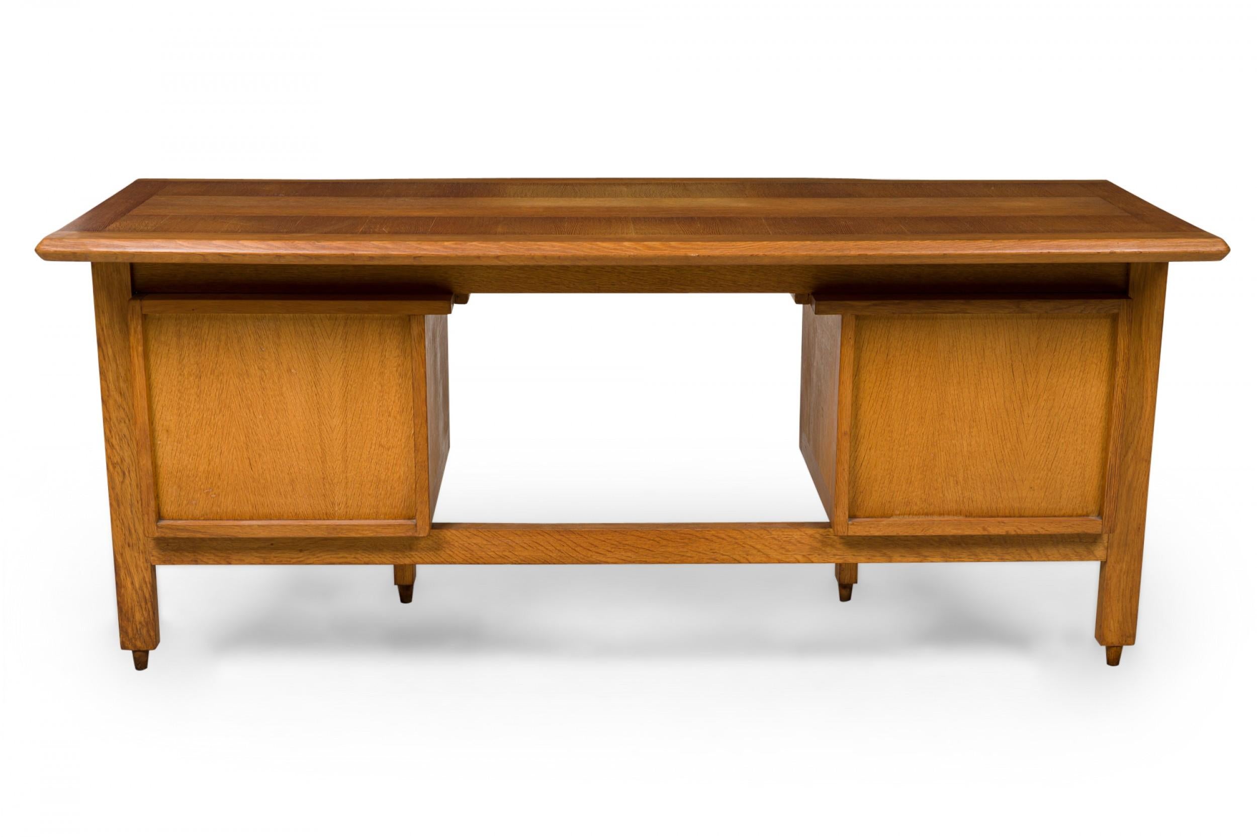 Guillerme & Chambron Midcentury French Large Oak Desk For Sale 5