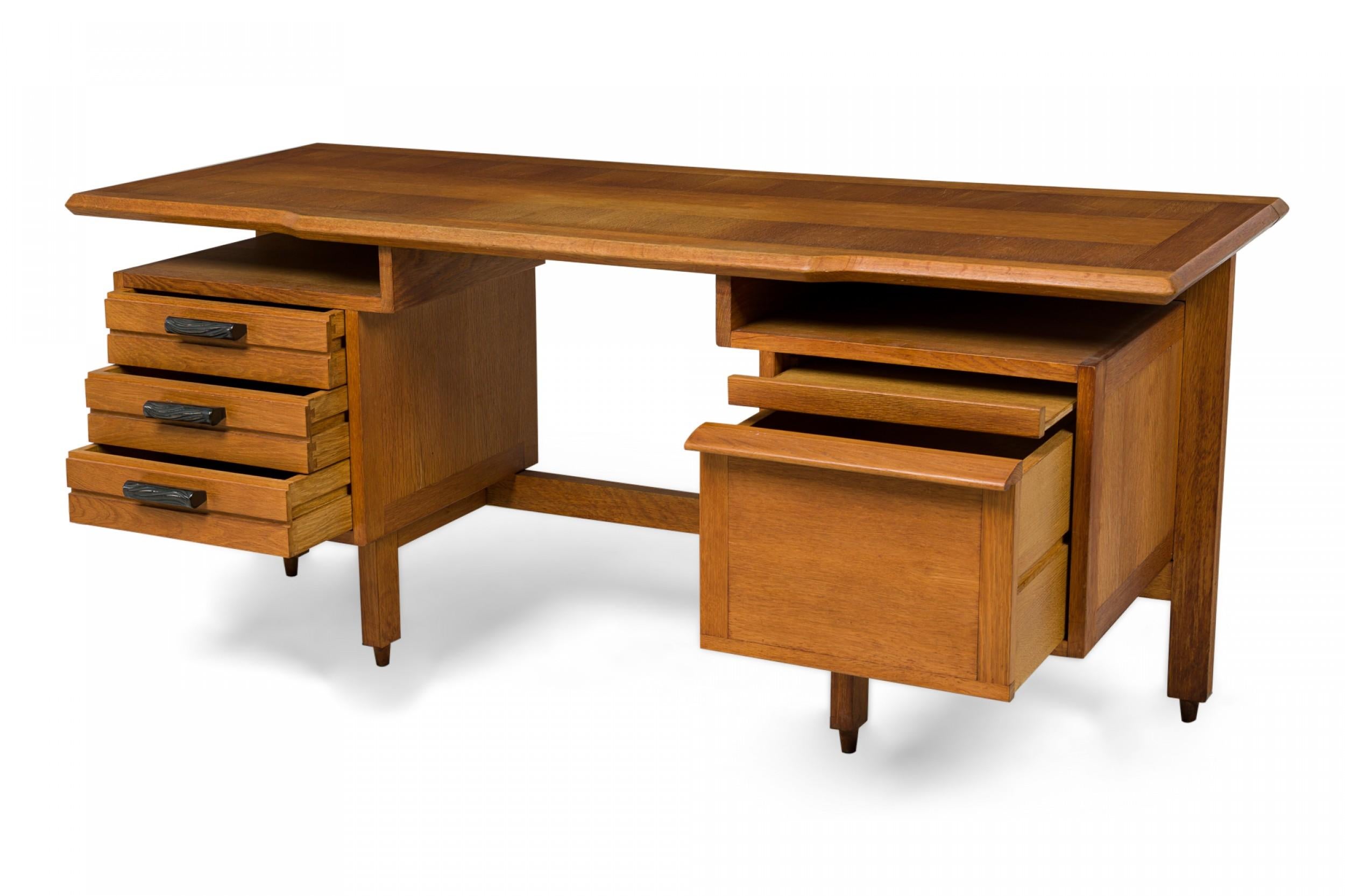 Guillerme & Chambron Midcentury French Large Oak Desk For Sale 7