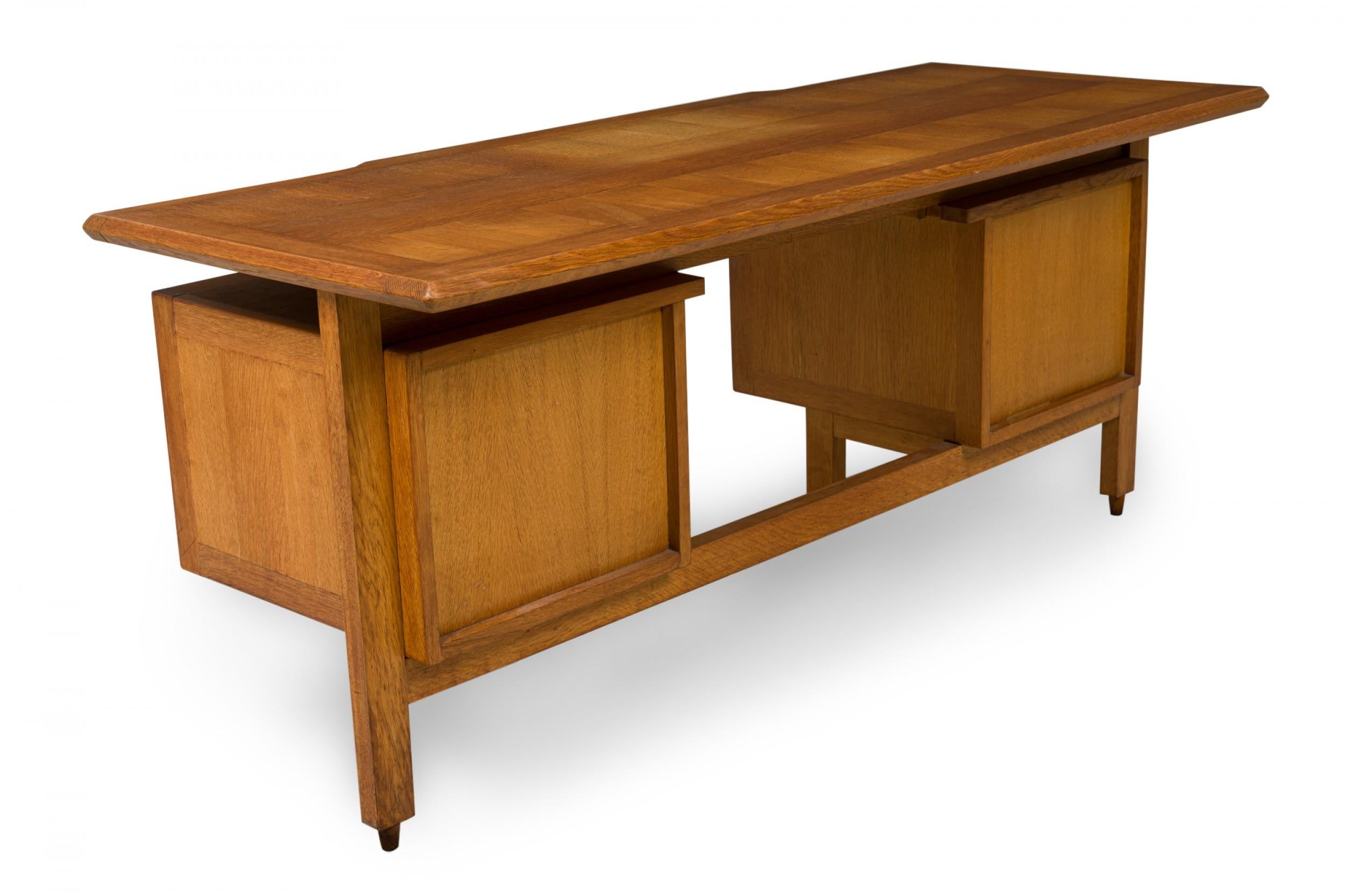 Mid-Century Modern Guillerme & Chambron Midcentury French Large Oak Desk For Sale