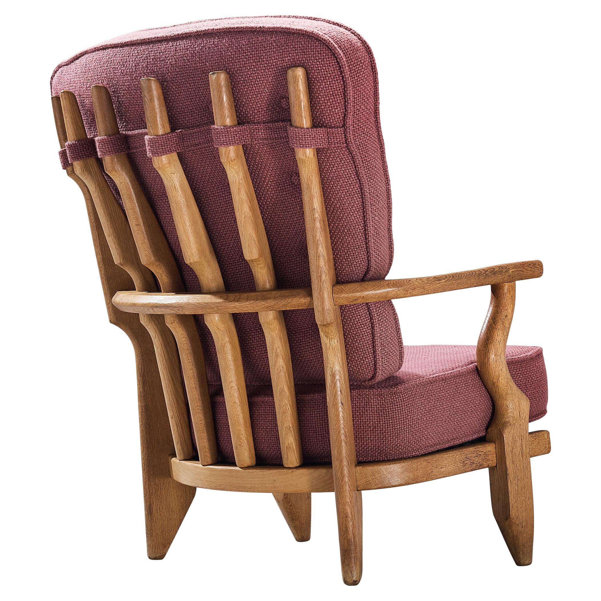Guillerme & Chambron 'Mid Repos' Lounge Chair in Oak and Pink Upholstery