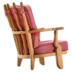 Guillerme & Chambron 'Mid Repos' Lounge Chair in Oak and Pink Wool 