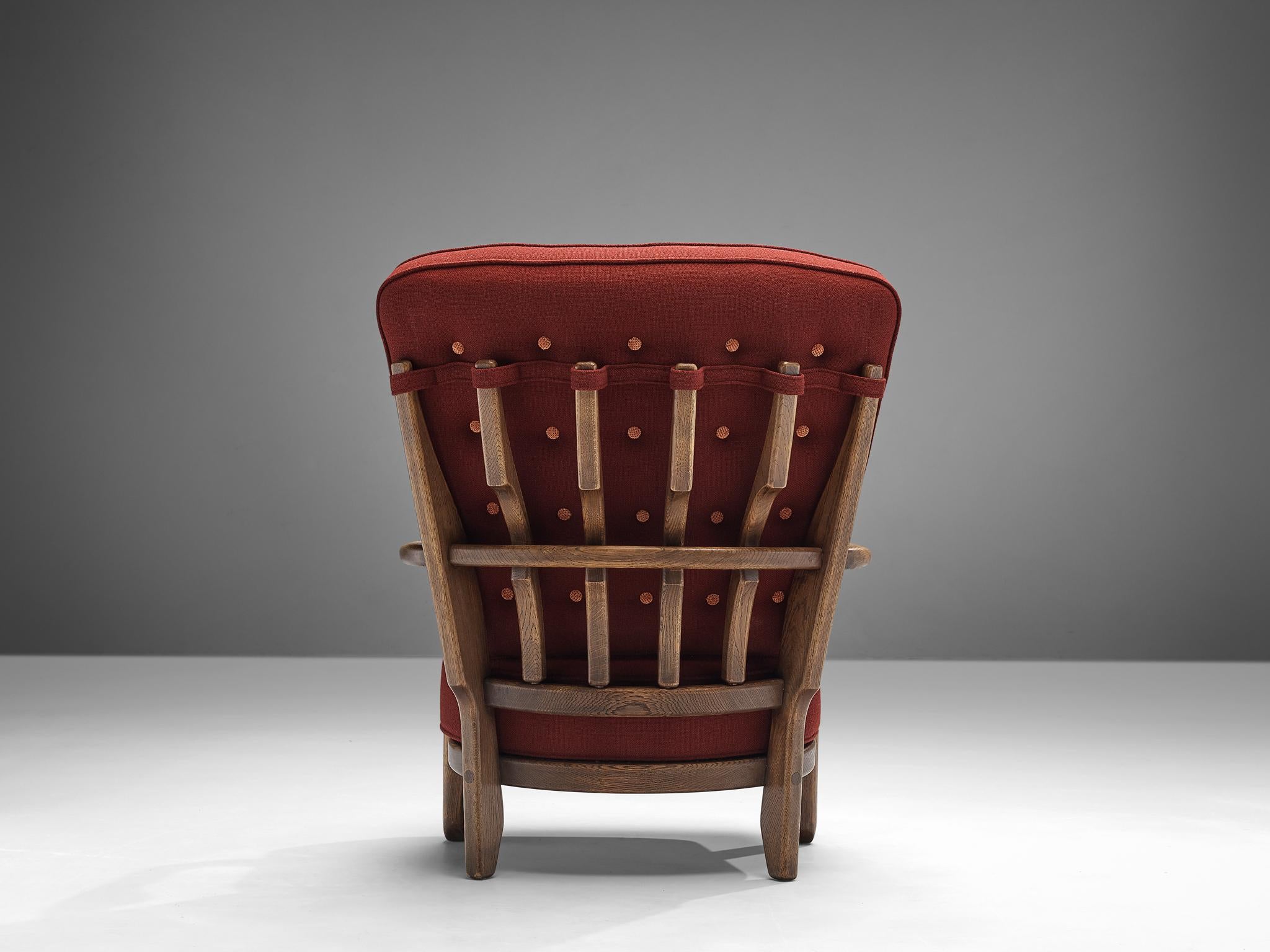 Chaise longue Mid Repos de Guillerme & Chambron en chêne et tapisserie rouge  en vente 3
