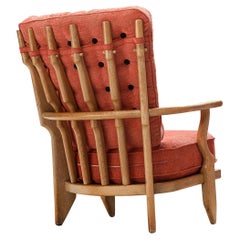 Vintage Guillerme & Chambron 'Mid Repos' Lounge Chair in Oak and Red Upholstery 