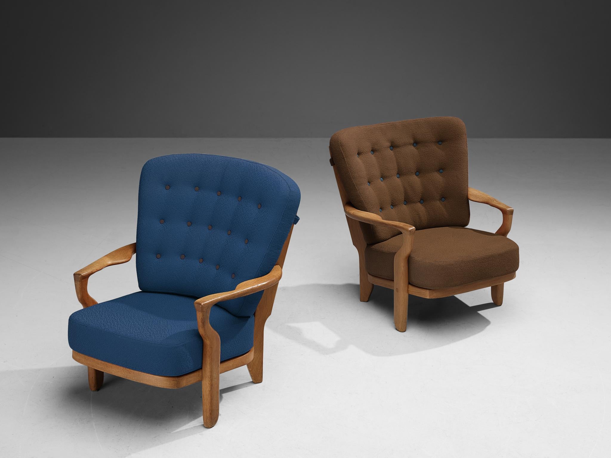 Chaise longue Mid Repos de Guillerme & Chambron en chêne et laine bleue en vente 3