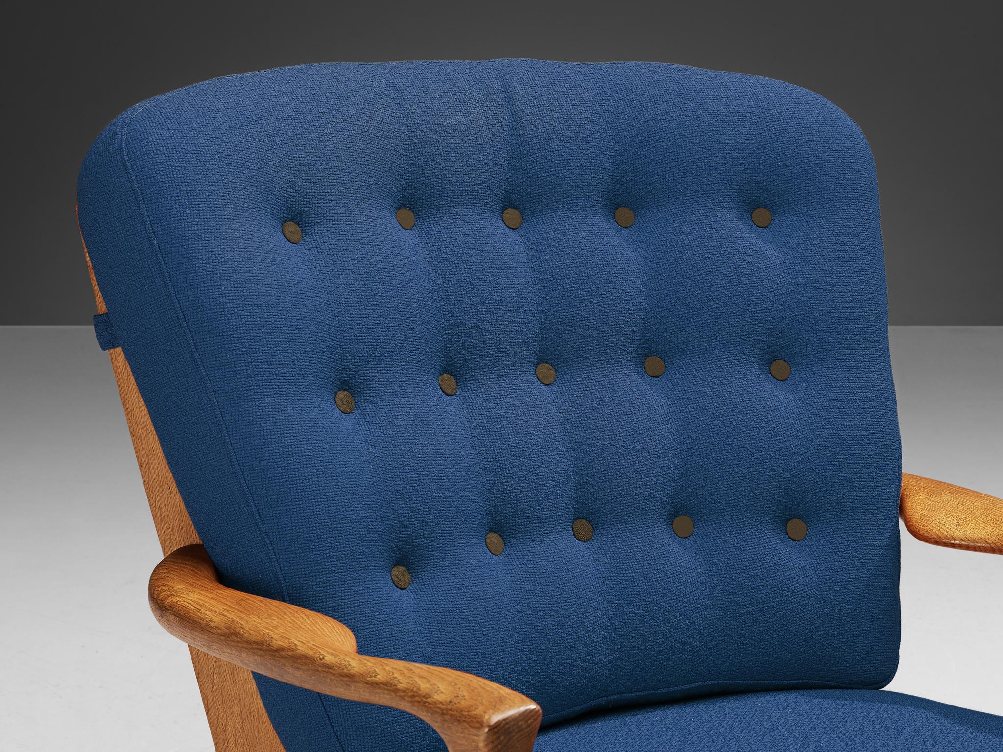 Chaise longue Mid Repos de Guillerme & Chambron en chêne et laine bleue en vente 2