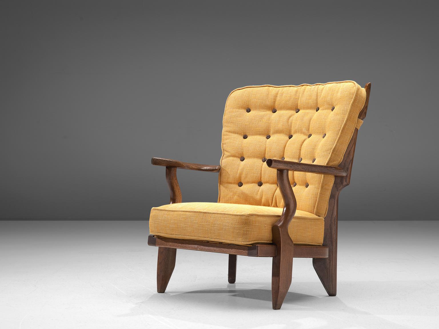 French Guillerme and Chambron 'Mid Repos' Lounge Chair in Solid Oak