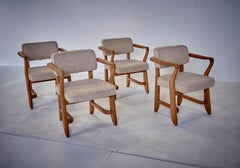 Guillerme & Chambron, Chaises françaises du milieu du siècle en chêne massif et tissu, 1959