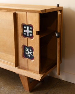 Guillerme & Chambron Oak and Ceramic Buffet Sideboard, 1960s