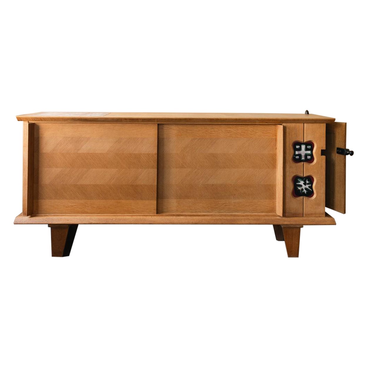 Guillerme 
Chambron Oak and Ceramic Buffet Sideboard, 1960s in vendita